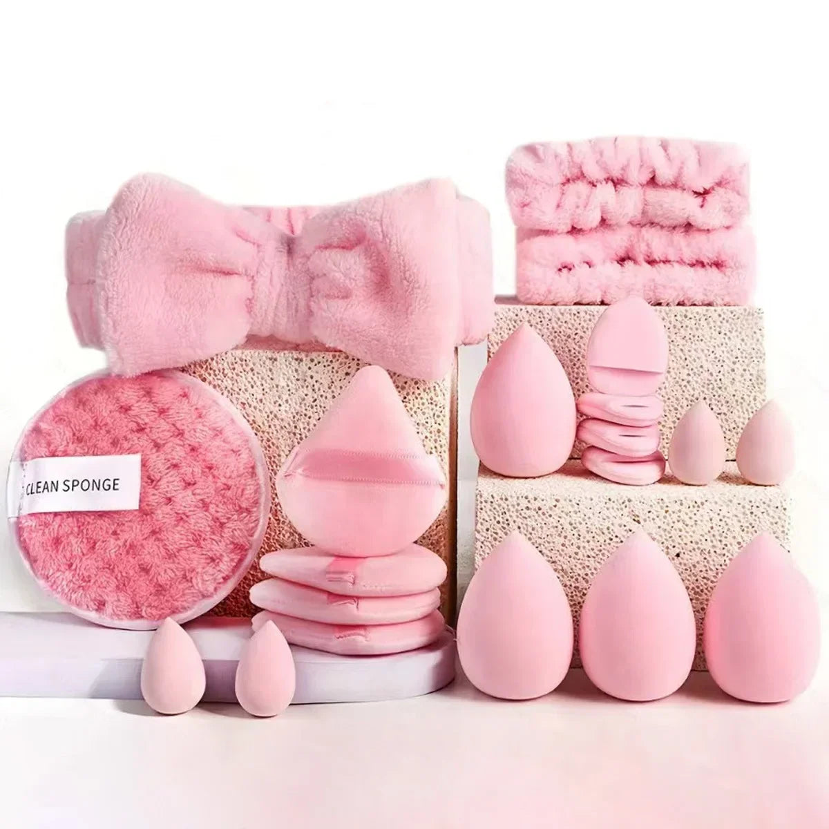 Blushimmer 33-piece makeup sponge set including large and small beauty blenders for flawless makeup application and removal.
