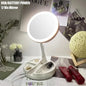 Blushimmer dual-purpose LED makeup mirror with magnification, portable design, and built-in light, featuring a sleek double-sided mirror.