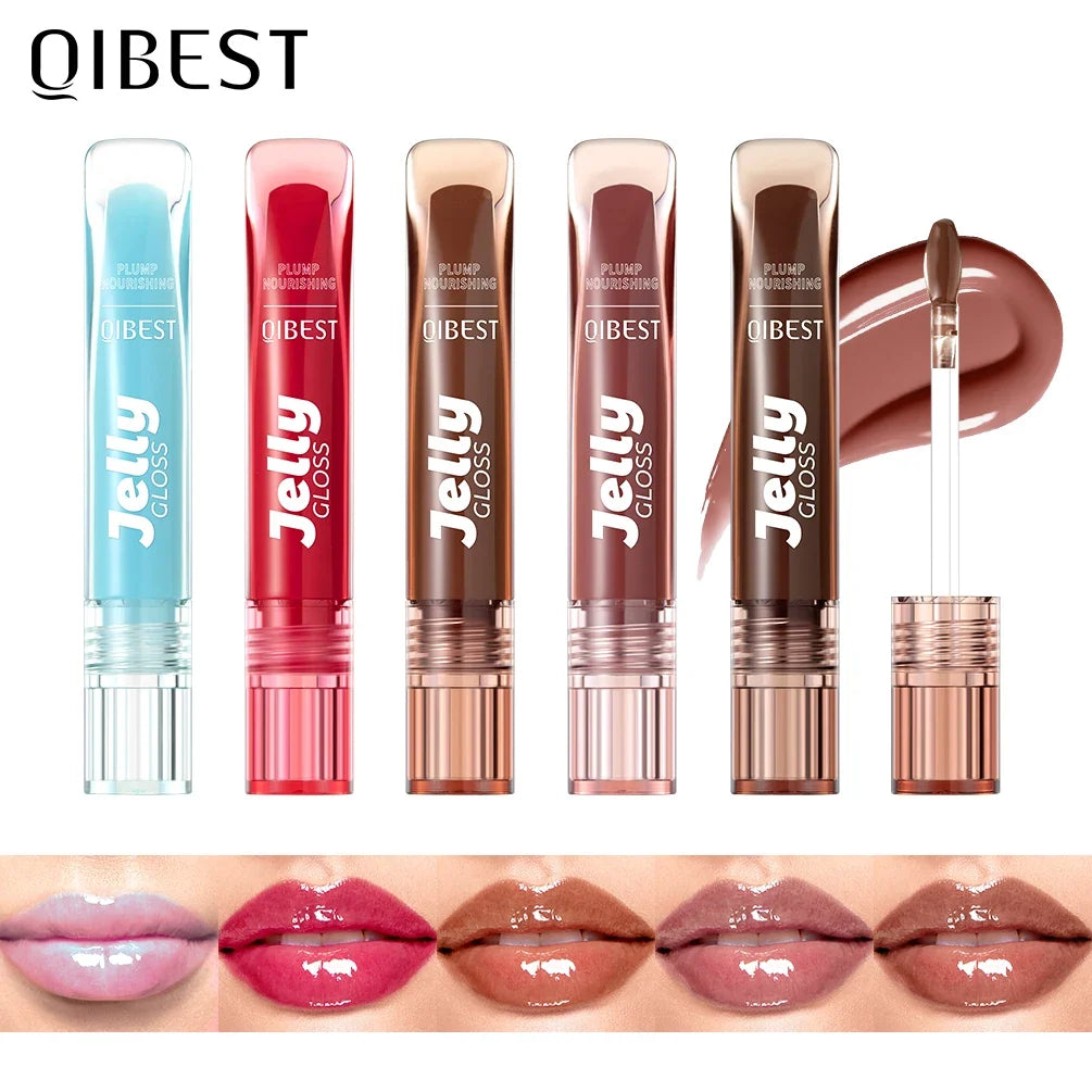 Blushimmer QIBEST mirror pearl jelly lip gloss with hydrating, lightweight, watery crystal finish and moisturizing lipstick for a glossy look.