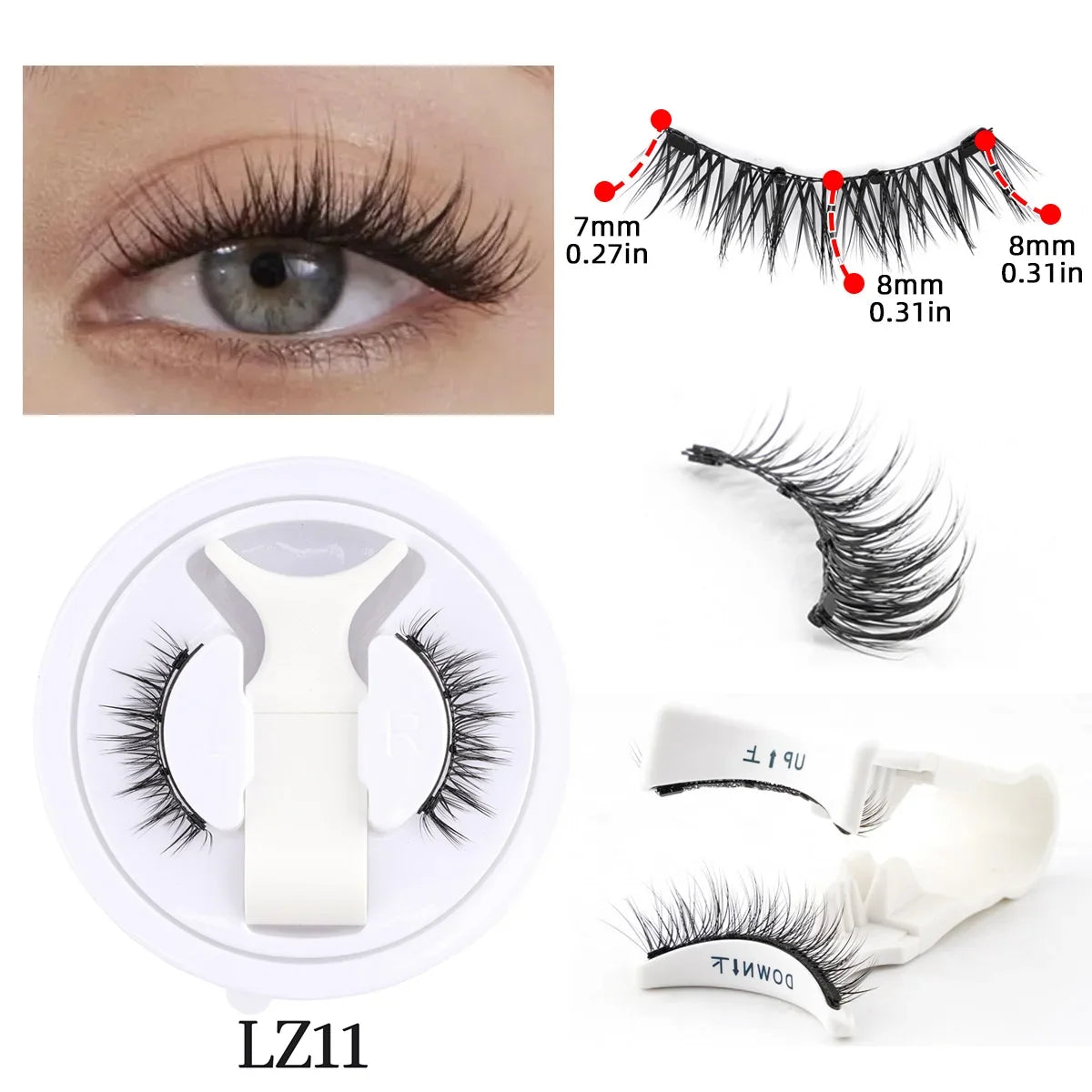 Blushimmer magnetic 3D mink false eyelashes set with reusable natural long lashes and tweezers tool for makeup application.