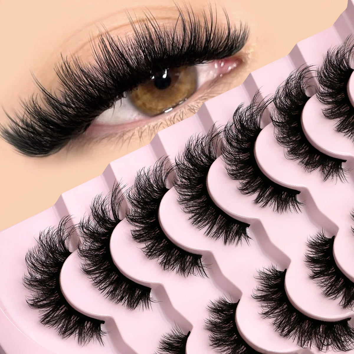 GROINNEYA 3D Mink Lashes Cat Eyelashes Fluffy Wispy Volume Lashes Natural Feathery Effect Lightweight Flexible Band Fake Lashes