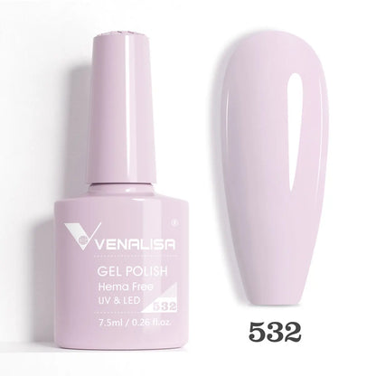 Blushimmer Venalisa HEMA TPO free nail gel polish with glitter, full coverage pink nude French manicure for UV and LED nails.