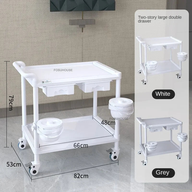 European Plastic Salon Trolleys with Wheels Auxiliary Tool Cart Designer Salon Furniture Beauty Salon Instrument Equipment Shelf