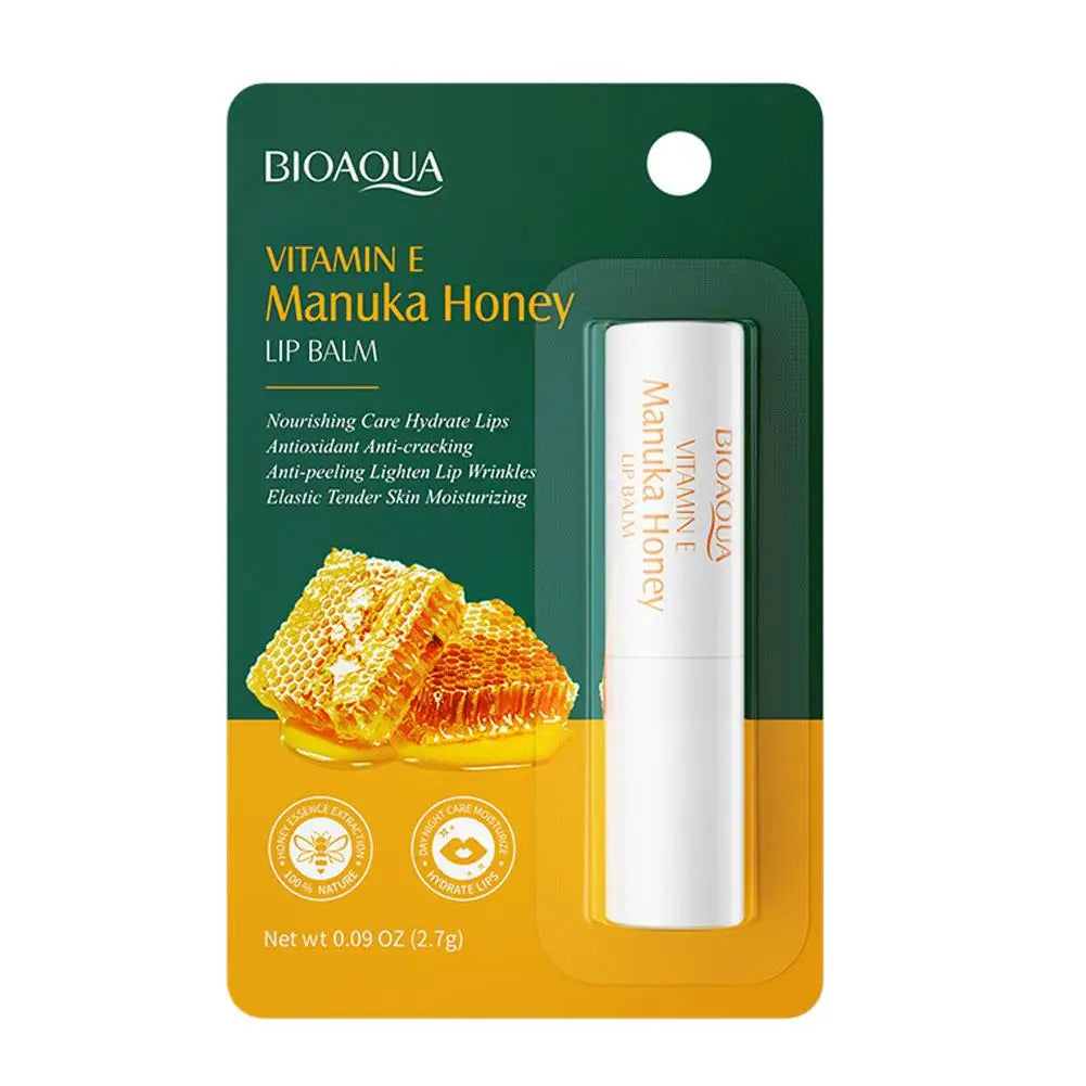 Blushimmer Vitamin E honey lip balm stick with moisturizing, nourishing formula for dry, cracked winter lips.