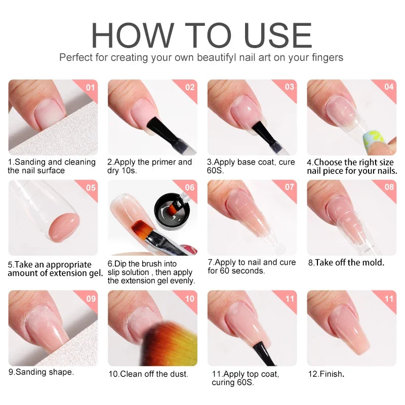 Blushimmer Limegirl 15ml extension nail gel set with 6W LED lamp, nail mold, and tools for quick full manicure and finger extensions.