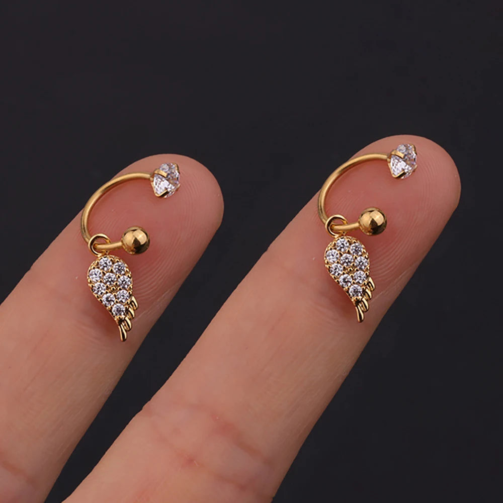 1 Pair Stainless Steel Mini CZ Drop Earring Women Moon Flower Tragus Cartilage Helix Hoop Conch Rook Daith Lobe Piercing Jewelry