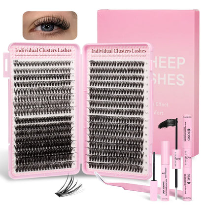 DIY Lash Clusters Kit Mixed Styles Eyelash Extension Full Set Individual Lashes with Lash Bond&Seal and Tweezers Makeup Tool
