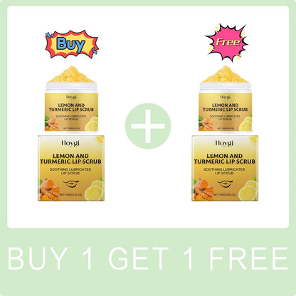 Blushimmer turmeric lip scrub with exfoliating texture, moisturizing and nourishing lip care for chapped lips and fading lip lines.