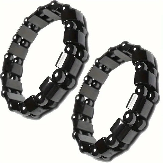 A Black Gallstone Magnetic Bracelet for Men and Women, the Same Magnetic Energy Bracelet with Double Row Bead Magnetic Bracelet