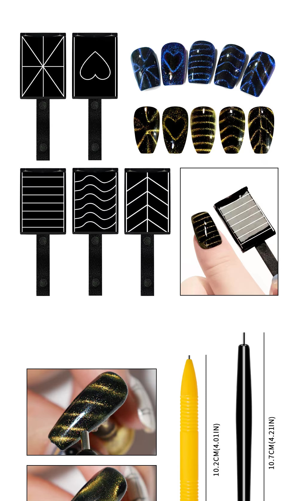 Set of 25 KVADRO nail art cat eye design magnets for creating unique magnetic nail art effects.
