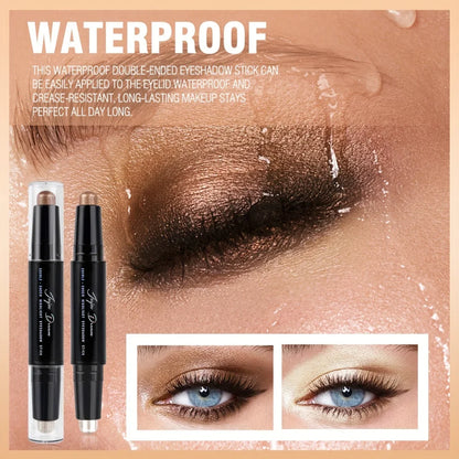 Blushimmer dual-ended eyeshadow stick with matte and shimmer shades, waterproof, long-lasting cream pencil for smoky or natural looks.