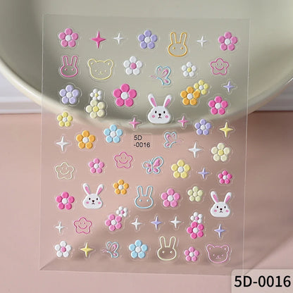 Cute panda nail sticker featuring cartoon rabbit, flower, and animal designs for Y2K-inspired manicure nail art decals by Blushimmer.