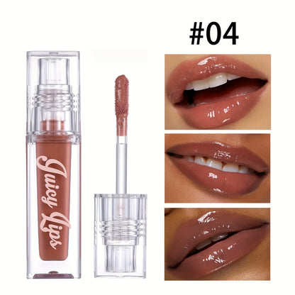 Blushimmer Hydrating Crystal Lip Oil in a tinted gloss tube, showing a clear, shiny lip gloss with a hint of color and plumping effect.