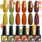 Sparkly red gel nail polish set by Blushimmer with 6 bottles, shiny finish, suitable for LED UV gel nail art and manicure.