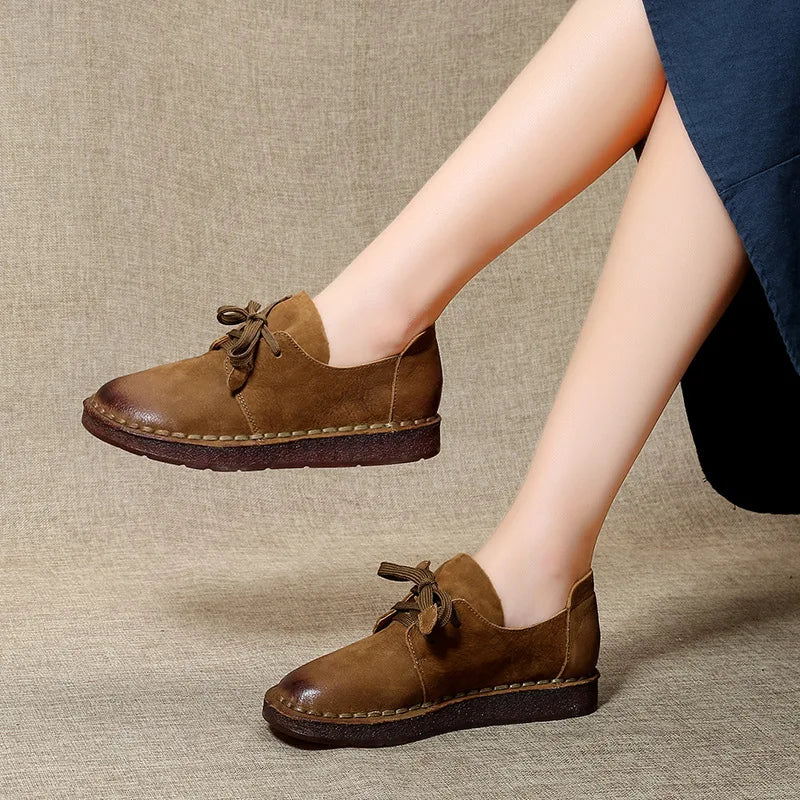 ZXRYXGS Retro Style Top Cowhide Single Shoes Woman New Flats 2025 Winter Soft Sole Comfort Warm Shoes Flat Sneakers Casual Shoes