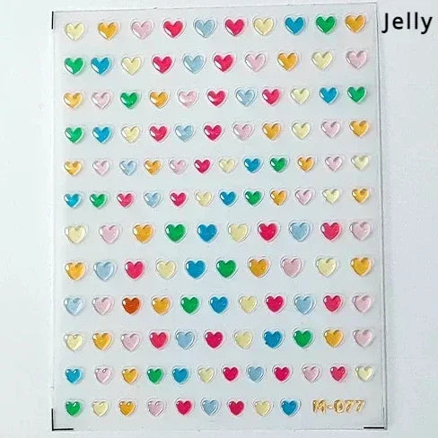 Colorful Cat's Eye 5D gradient European love heart gem nail art stickers by Blushimmer with crystal geometric designs for manicures.