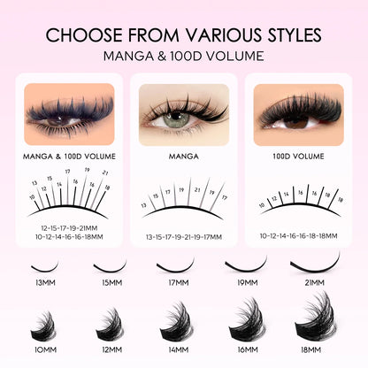 Blushimmer WOSHEER Lash Clusters Kit with spiky eyelash extension clusters for volume and DIY lash enhancement, shown in image.