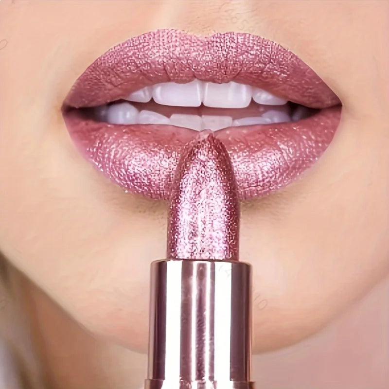 Blushimmer rose smoke powder lipstick with glossy velvet finish, shiny, waterproof, and durable for a starry sky-inspired lip look.