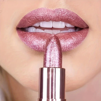 Blushimmer rose smoke powder lipstick with glossy velvet finish, shiny, waterproof, and durable for a starry sky-inspired lip look.