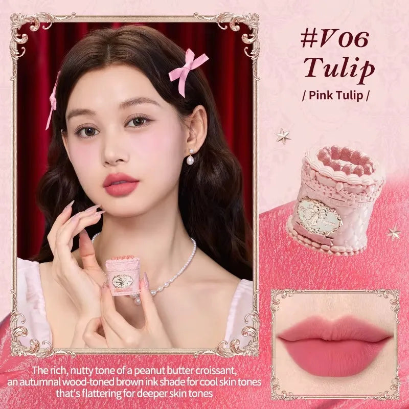 Blushimmer Flowerknows Strawberry Cupid lipstick cake with matte velvet finish, Korean lip cream for girls and women.