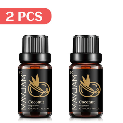 Blushimmer MAYJAM fruit essential oil bottle with cherry, banana, papaya, grape, litchi, guava, kiwifruit, pear, and fig fragrance oils.
