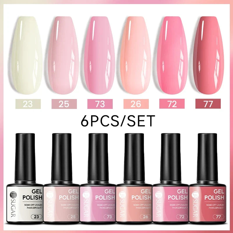 Blushimmer UR Sugar 7ml all season gel nail polish set with nude pink, red, glitter, semi-permanent UV gel for manicures