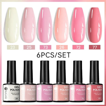 Blushimmer UR Sugar 7ml all season gel nail polish set with nude pink, red, glitter, semi-permanent UV gel for manicures