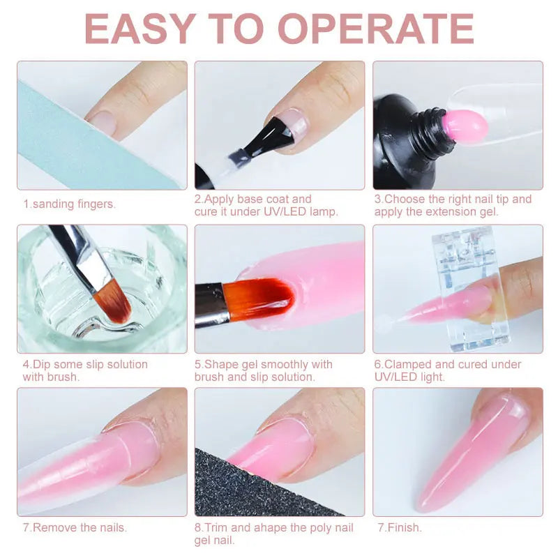 Blushimmer Poly Extension Gel Nail Set with 8 pieces, 15ML fast builder gel for manicure, 3D art, and DIY nail extensions