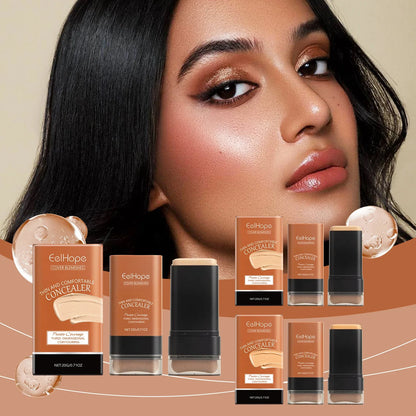 Concealer Foundation Stick with Brush Oil Control Brightening Makeup Natural Matte Finish Coverage Dark Circles Blemishes