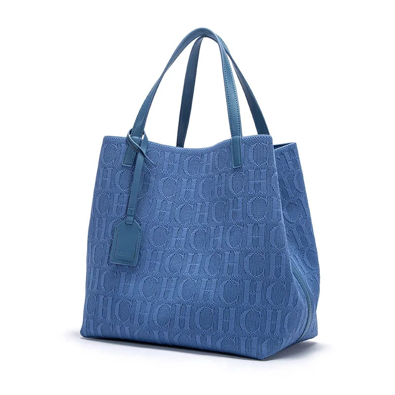OBA women's large capacity blue PU shoulder bag with spacious design, casual style, and sturdy shoulder strap for everyday use.