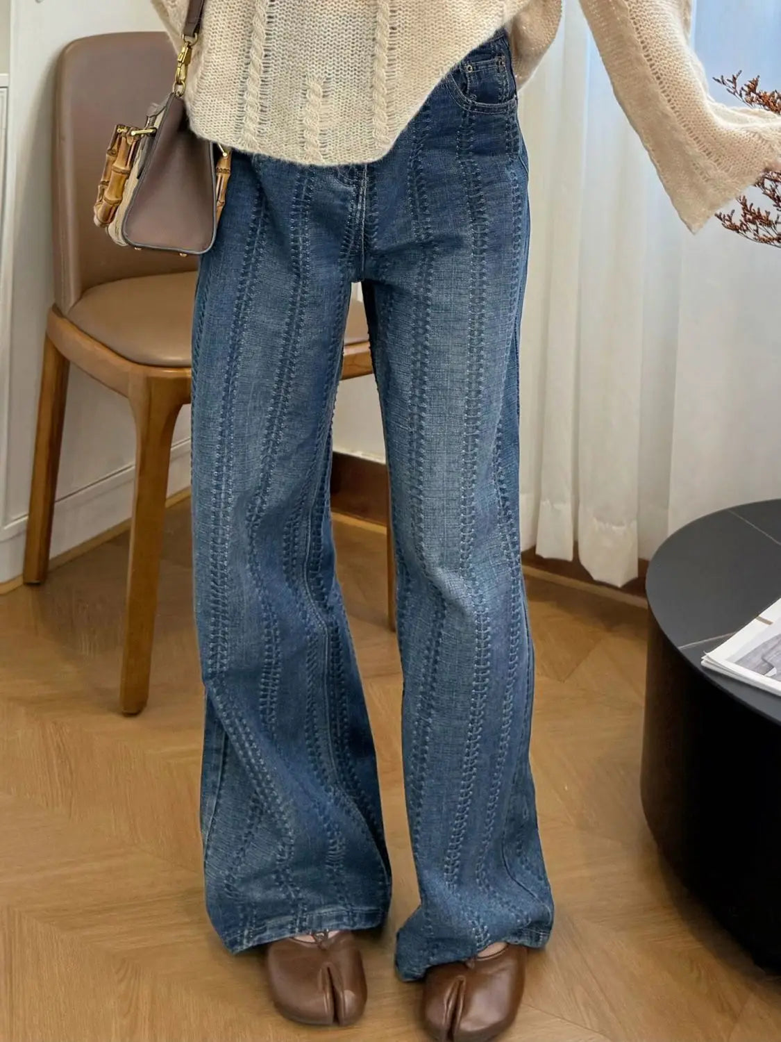 Blue Casual Heavy Craftsmanship High Waist Wide Leg Jeans For Women 2025 New Version, Good-Looking Straight Leg Pants