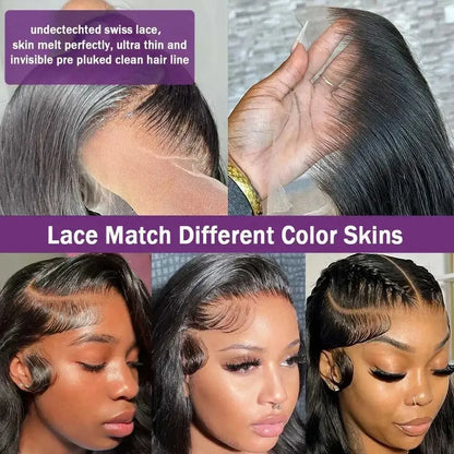 Brazilian 40-42 inch body wave lace front wig with 13x4 HD lace, glueless, pre-plucked baby hairs, soft bouncy virgin human hair