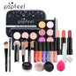 Blushimmer all-in-one makeup kit with eyeshadow palette, foundation, lip gloss, blush, brushes, and eyeliner in a mixed color paste set.