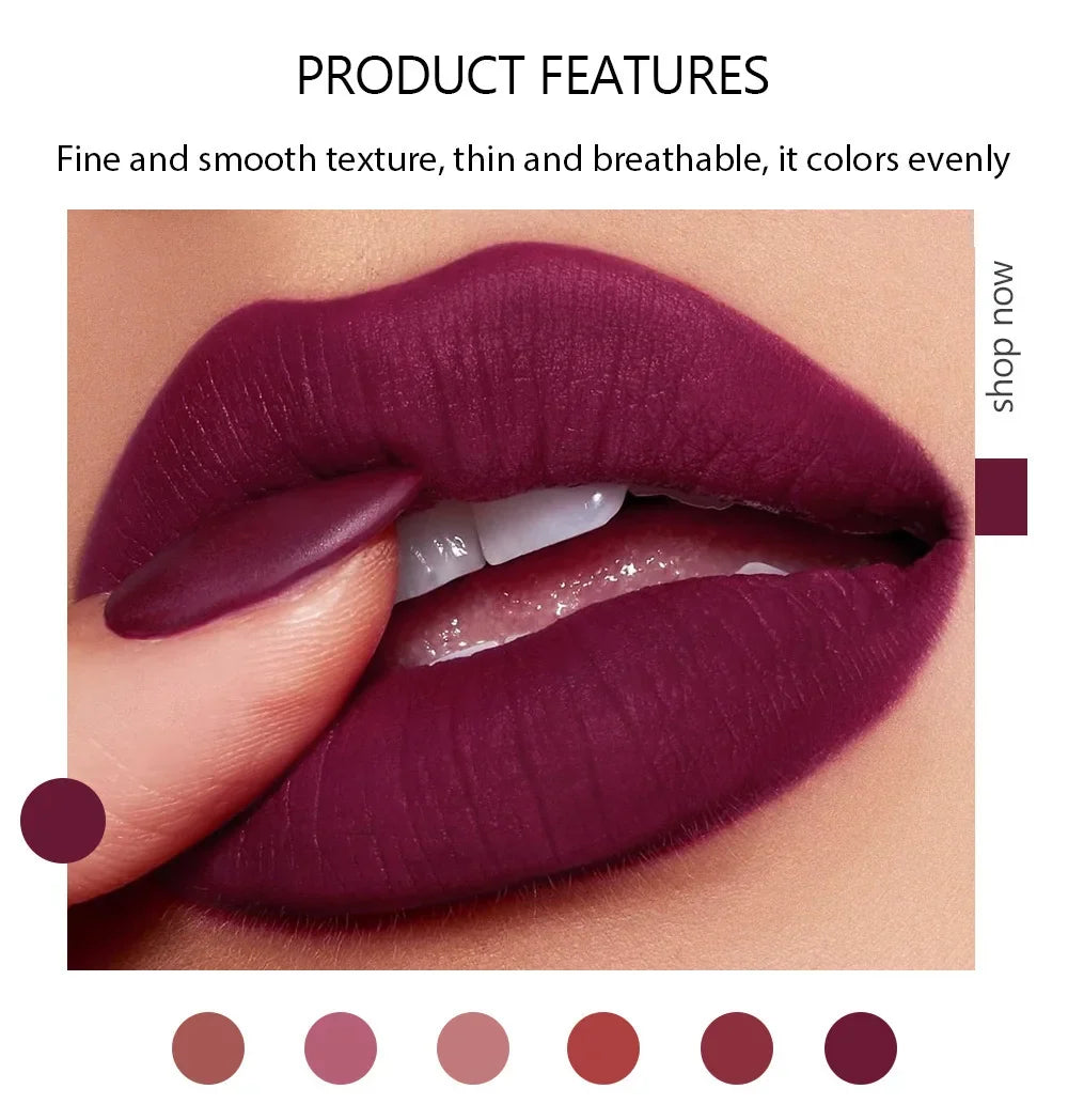 Blushimmer 6-color matte lipstick set with long-lasting, waterproof, non-fading, smudge-proof velvet finish lip colors.