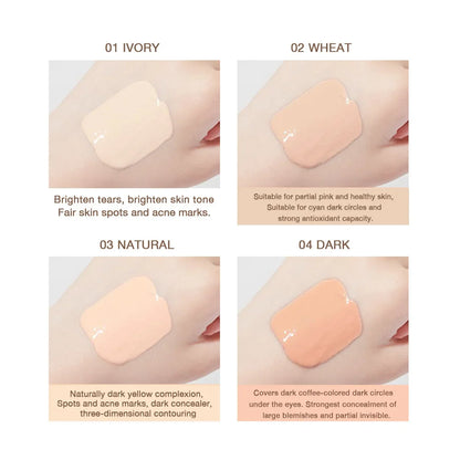 Blushimmer wheat tone moisturizing liquid concealer with full coverage for pores and dark circles, in ivory shade, makeup foundation.