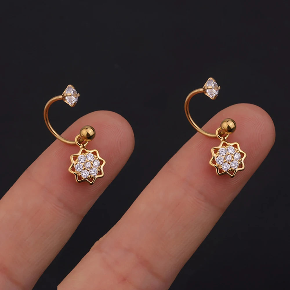 1 Pair Stainless Steel Mini CZ Drop Earring Women Moon Flower Tragus Cartilage Helix Hoop Conch Rook Daith Lobe Piercing Jewelry