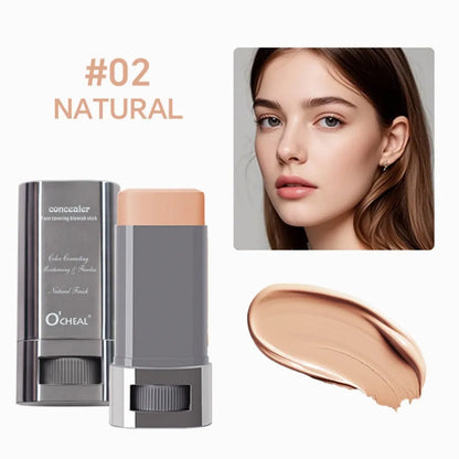 Blushimmer stick foundation balm serum with high coverage, smooth finish, travel-friendly bronze skin tint and plumping effect.