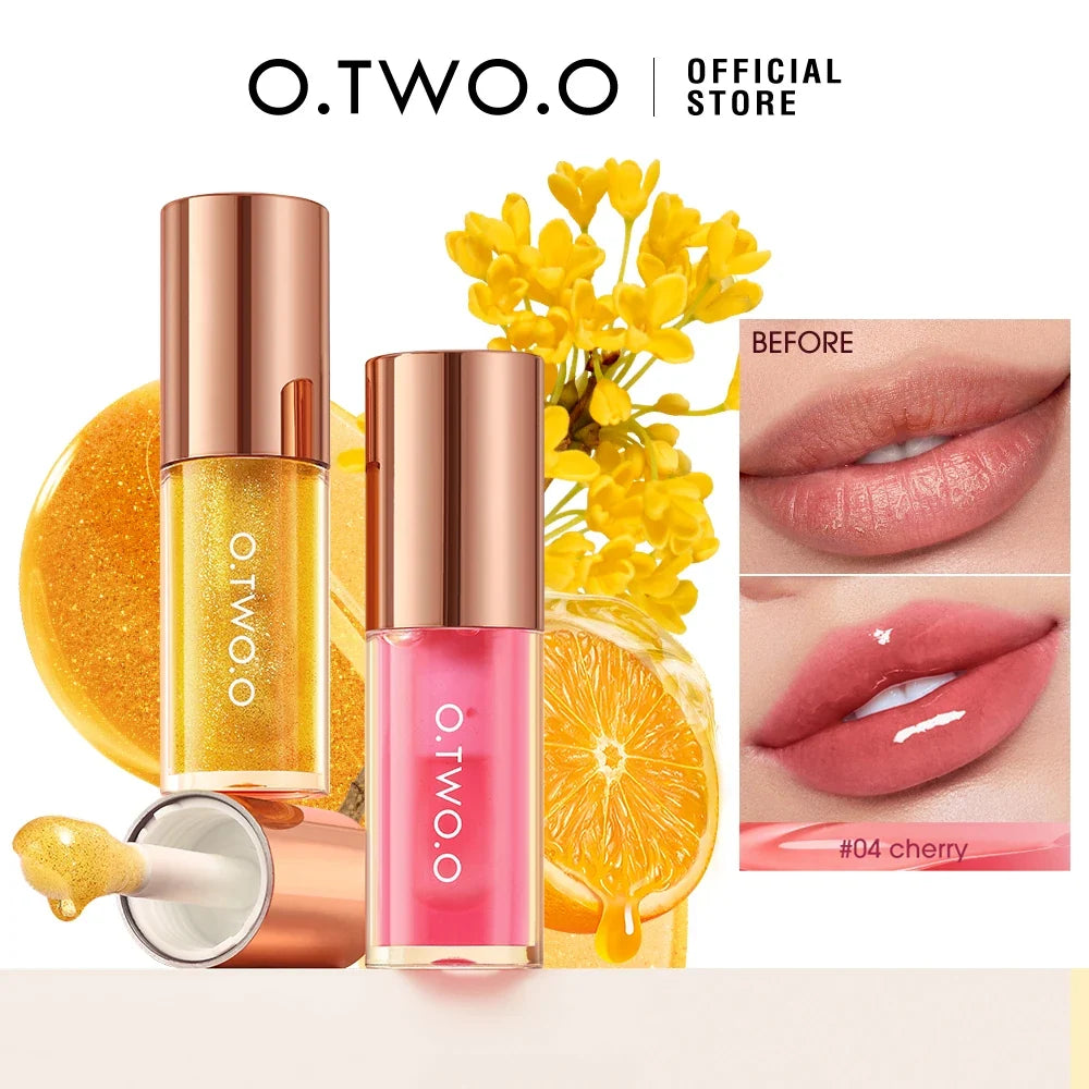 Blushimmer O.TWO.O Lip Oil Gloss with glossy, water-like finish, shimmering glitter, moisturizing and non-sticky lip plumper balm.