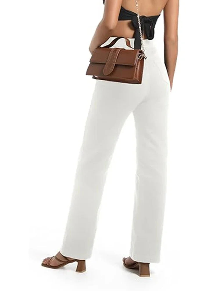 2025 Ins Fashion Jeans Women Comfortable High Waisted White Jeans Girls Thin Stretch Denim Pants Female Straight Leg Trousers