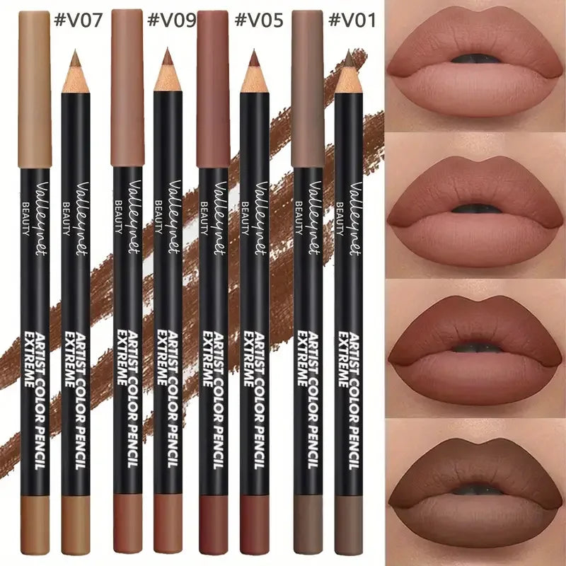 Blushimmer nude brown collection lip liner and eyeliner set with long-lasting matte waterproof lipstick for women.