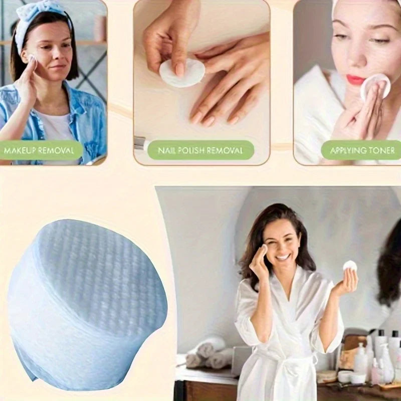 Set of 300/600 beige round facial cleansing pads from Blushimmer, hypoallergenic, lint-free makeup remover wipes.