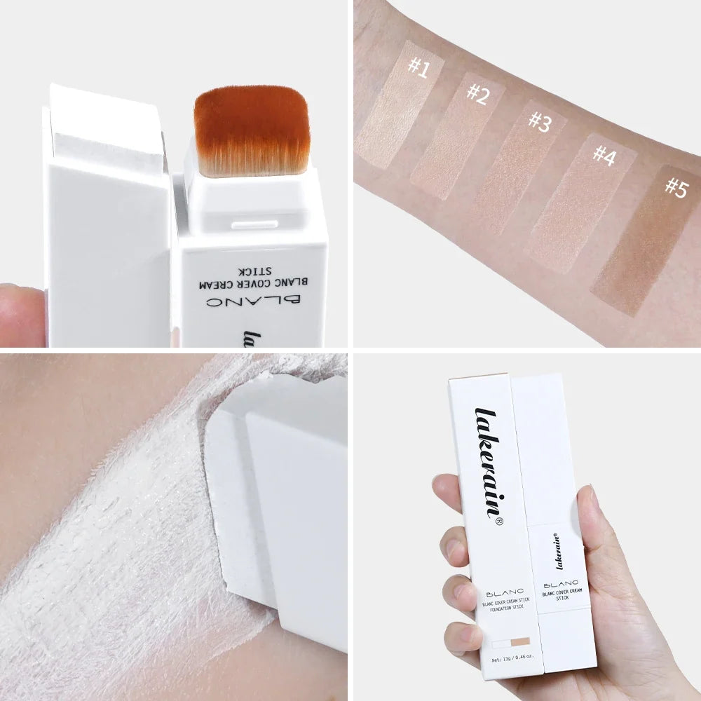 Foundation Stick Color Changing Foundation with Detachable Brush Blanc Cover Cream Stick Changing Hight Coverage Base Makeup