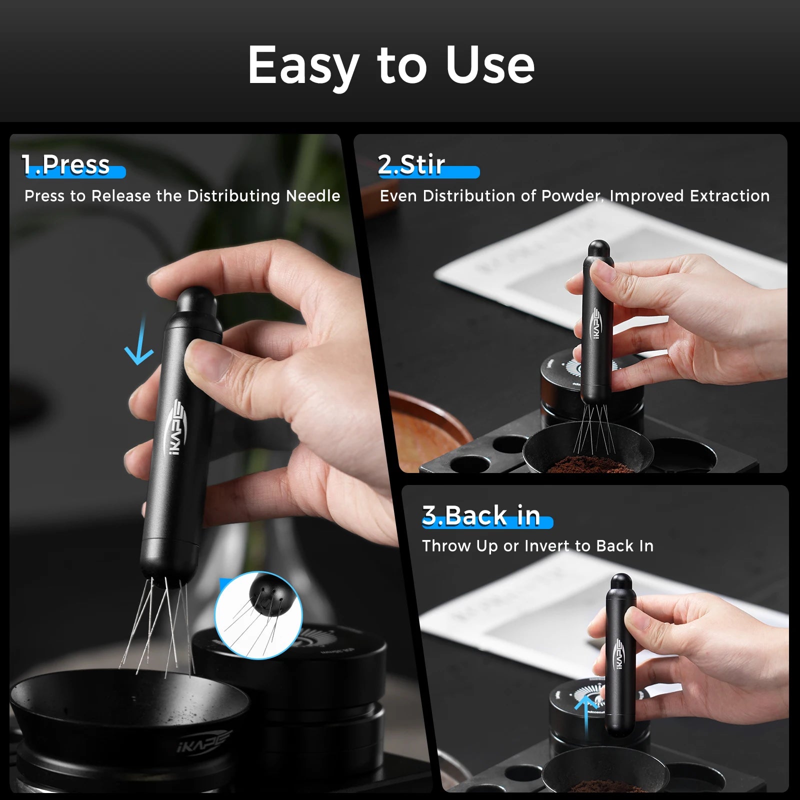 IKAPE Retractable Telescopic Barista WDT tools Magnetic Coffee Distributor Needle Espresso Powder Distributor For Breaking Clump