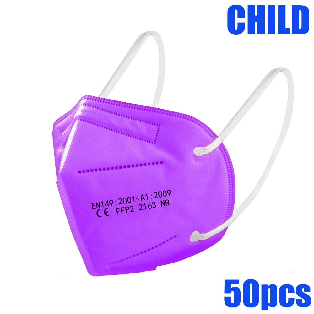 50-100pcs 5Layers Kids Facemask KN95 Mask Child Disposable Mask Virus Mouths Fpp2 Covers Dust Full Face Masks Non-woven Fabric