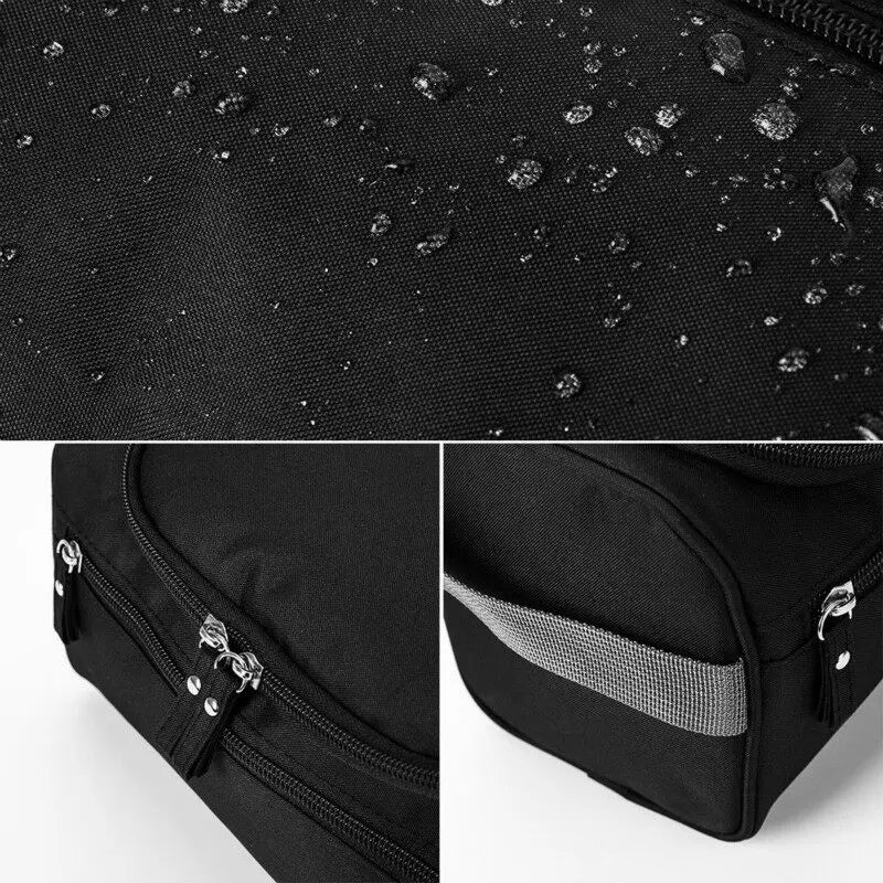 Waterproof Blushimmer portable makeup bag with hanging toiletry organizer, unisex cosmetic case for women and men.