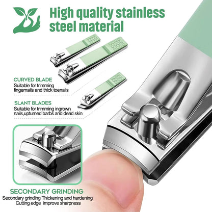 Professional 16-piece Blushimmer manicure set with stainless steel tools in a case, for nail, cuticle, and callus care.