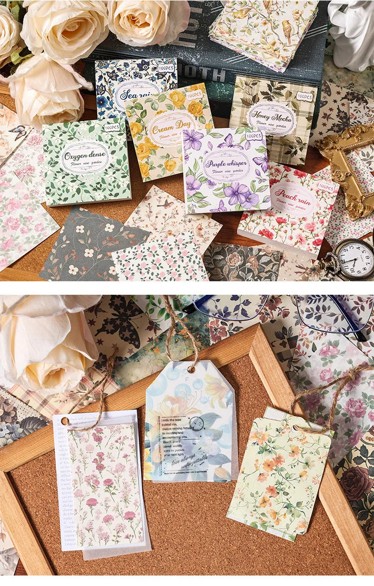 100pcs Vintage Paper Multi Style Deco Retro Stationery Supplies Writing Paper Junk Journal Label Scrapbooking Material Supplies