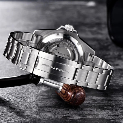 2026 PAGANI DESIGN men's mechanical wristwatch with 43mm case, ceramic bezel, sapphire glass, automatic movement, diving style.