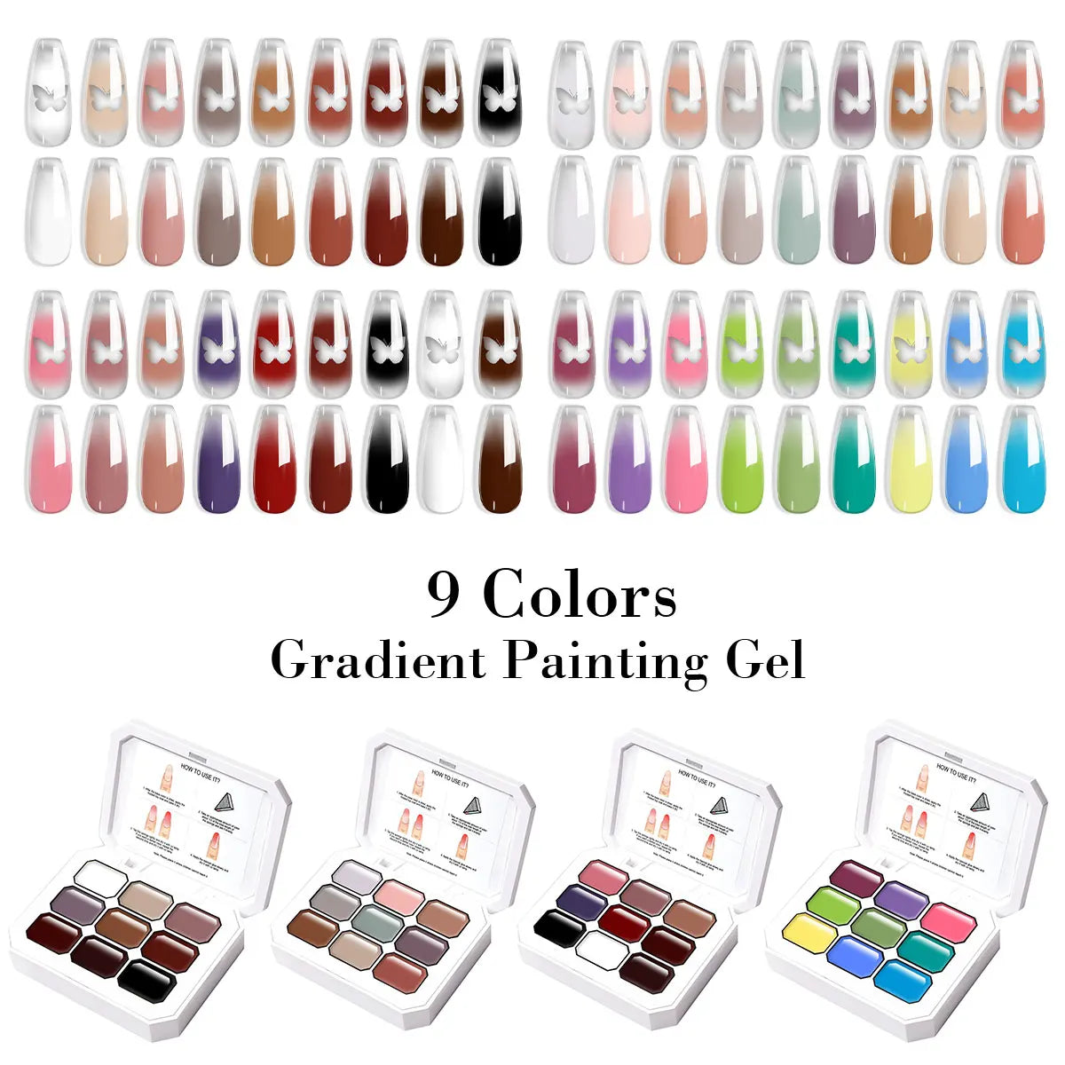 LIMEGIRL 9-color gradient painting gel nail art kit by Blushimmer featuring quick-drying flower engraving gel for DIY nail designs.