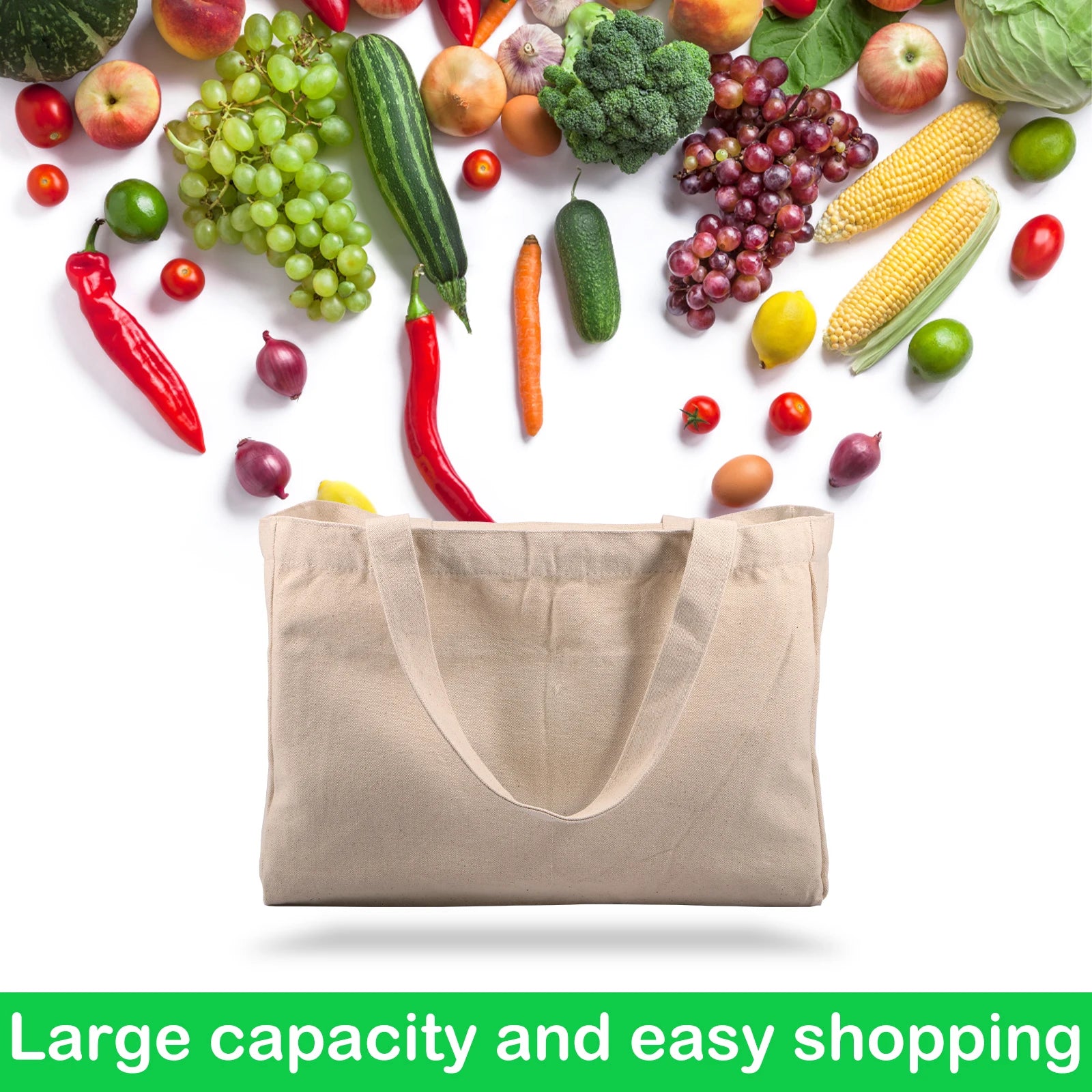 2/3Pcs Canvas Grocery Bag Large Capacity Grocery Shopping Bag Washable Grocery Tote Bag Camping Foods Bag with 6 Inner Pockets
